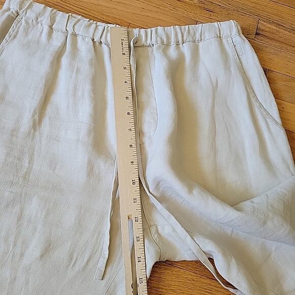Neiman Marcus Linen Pull On Shorts Beige High Rise Lagenlook Minimalist Travel - Picture 6 of 11